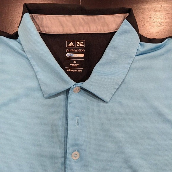 Adidas Puremotion CoolMax Mens Golf Polo Shirt Blue Black XL RN88387 - Picture 3 of 5